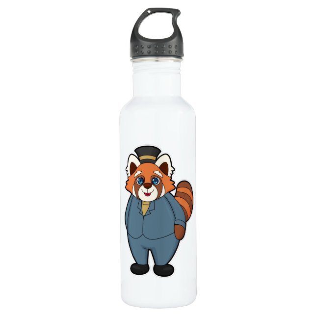 Red Panda als Groom mit Hut Edelstahlflasche (Vorderseite)