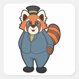 Red Panda als Groom mit Hut Quadratischer Aufkleber