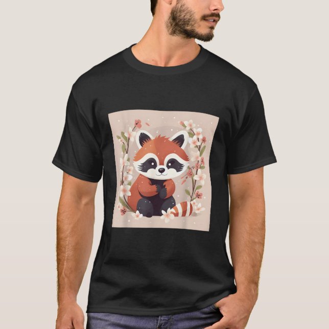Red Panda and Cherry Blossom Illustration Sweet Wa T-Shirt (Vorderseite)