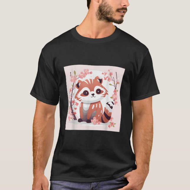 Red Panda And Cherry Blossom Sketch Adorable T-Shirt (Vorderseite)