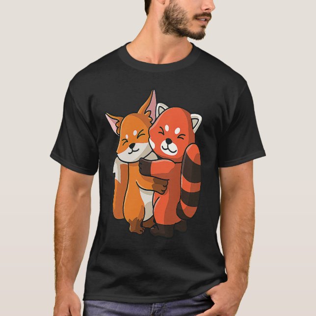 Red Panda and Fox cute Hug Cuddle Animals T-Shirt (Vorderseite)