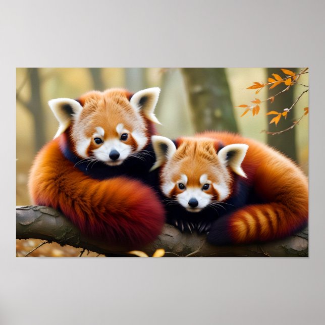 Red Panda Animal Nature Wildlife Zuneigung Gekümme Poster (Vorne)