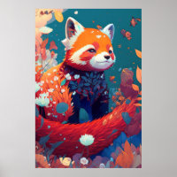 Red Panda Animal Portrait Painting Wildlife Forest