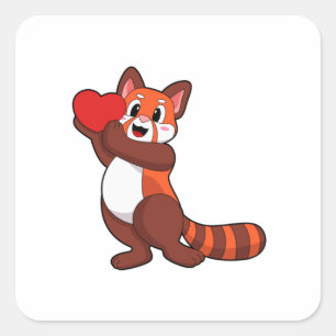 Red panda at Love with Heart.PNG Quadratischer Aufkleber