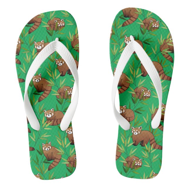 Red Panda & Bamboo Blätter Muster Flip Flops (Fußbett)