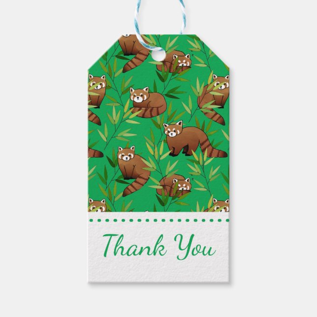 Red Panda & Bamboo Blätter Muster Geschenkanhänger (Vorderseite)