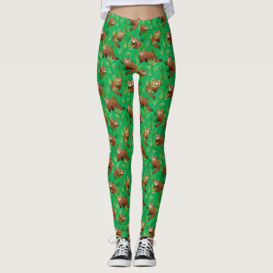 Red Panda & Bamboo Blätter Muster Leggings