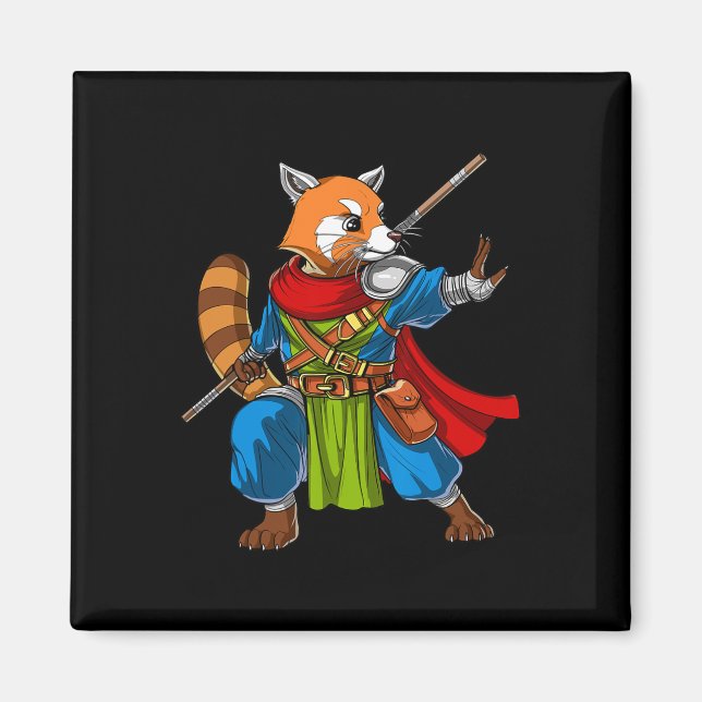 Red Panda Bear Ninja Samurai Warrior Funny Kung Fu Magnet (Vorne)