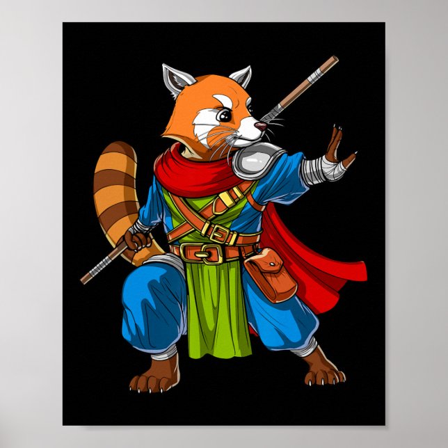 Red Panda Bear Ninja Samurai Warrior Funny Kung Fu Poster (Vorne)
