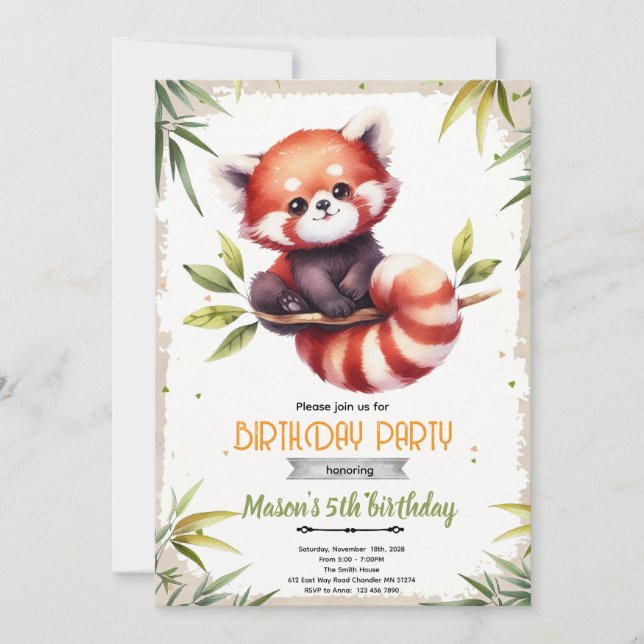 Red Panda Birthday Invitation Einladung (Vorderseite)