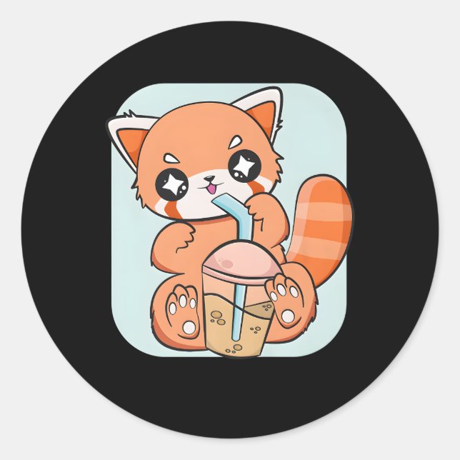 Red Panda Boba Anime Pearl Bubble Tee Runder Aufkleber (Vorderseite)