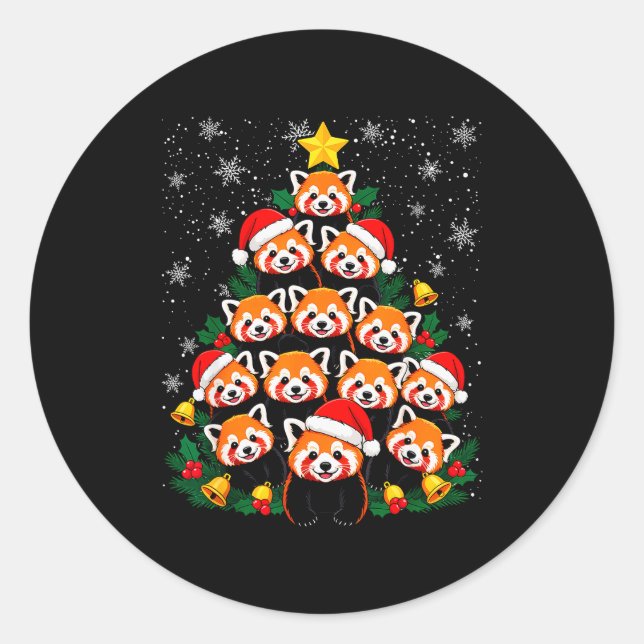 Red Panda Christmas Tree Funny Animal  Runder Aufkleber (Vorderseite)