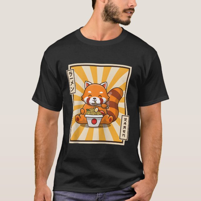 Red Panda Eating Japanisch Ra Kawaii Red Panda Bas T-Shirt (Vorderseite)