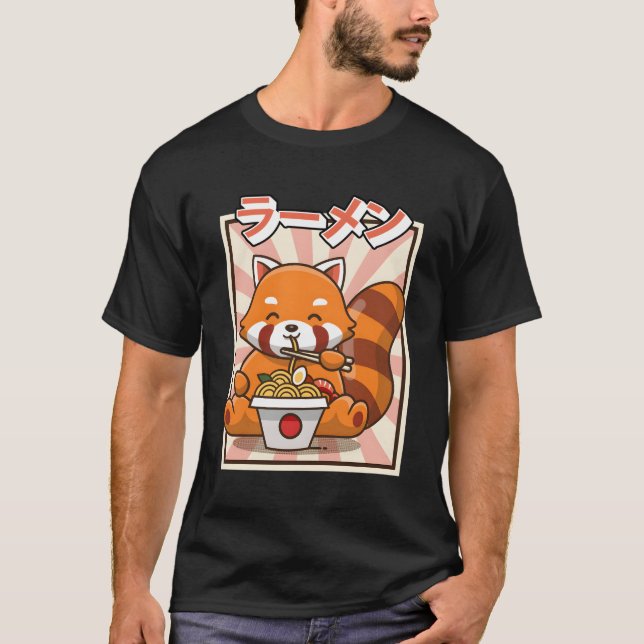 Red Panda Eating Ra Kawaii Japanisch Noodles Ra T-Shirt (Vorderseite)