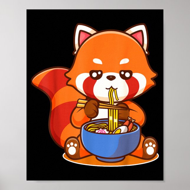 Red Panda Eating Ramen Japanese Soup Zoo Animal Zo Poster (Vorne)