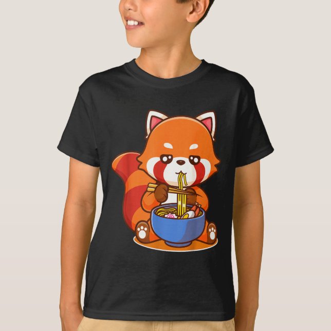 Red Panda Eating Ramen Japanese Soup Zoo Animal Zo T-Shirt (Vorderseite)