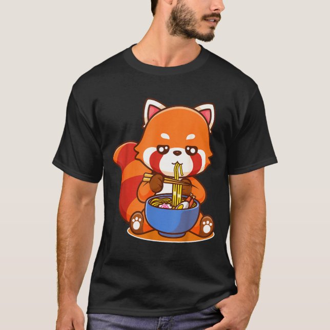 Red Panda Eating Ramen Japanese Soup Zoo Animal Zo T-Shirt (Vorderseite)