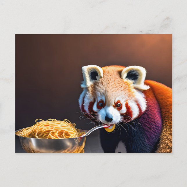 Red Panda Eating Spaghetti Postcard Postkarte (Vorderseite)