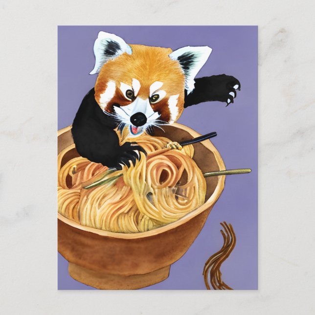 Red Panda Eating Spaghetti Postkarte (Vorderseite)