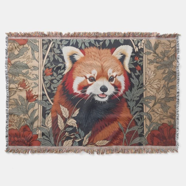 Red Panda Elegant William Morris Inspirierte flora Decke (Vorderseite)