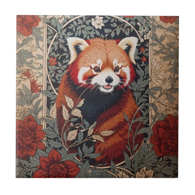 Red Panda Elegant William Morris Inspirierte flora Fliese (Vorderseite)