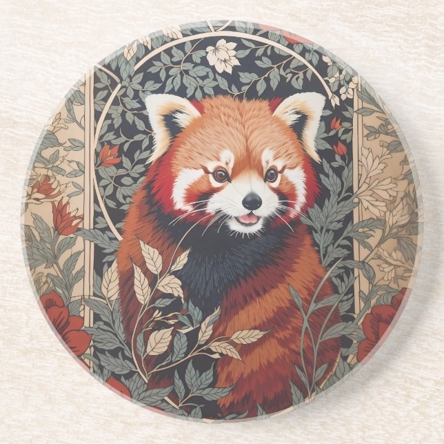 Red Panda Elegant William Morris Inspirierte flora Getränkeuntersetzer (Vorne)