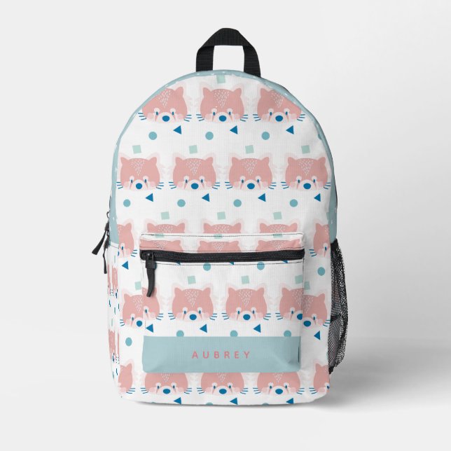 Red Panda Face/Head Pattern Weiß & Light Blue Bedruckter Rucksack (Vorderseite)