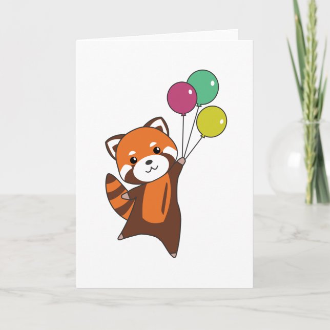 Red Panda fliegt Balloons Niedlicher Tiere für Kin Karte (Vorderseite)