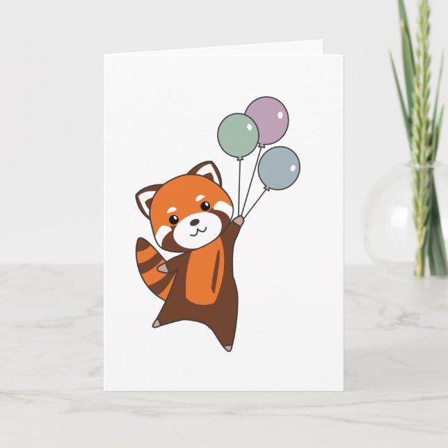Red Panda fliegt Balloons Niedlicher Tiere für Kin Karte (Vorderseite)