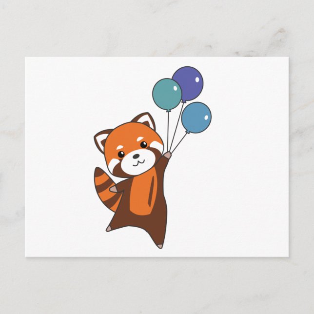 Red Panda fliegt Balloons Niedlicher Tiere für Kin Postkarte (Vorderseite)