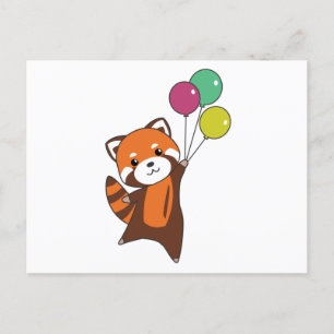 Red Panda fliegt Balloons Niedlicher Tiere für Kin Postkarte