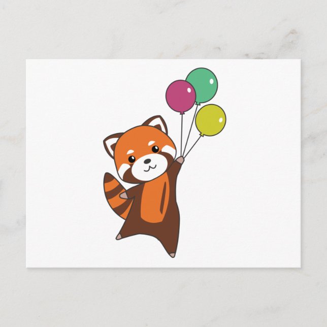 Red Panda fliegt Balloons Niedlicher Tiere für Kin Postkarte (Vorderseite)