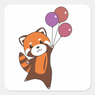 Red Panda fliegt Balloons Niedlicher Tiere für Kin Quadratischer Aufkleber