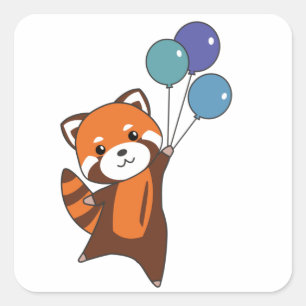 Red Panda fliegt Balloons Niedlicher Tiere für Kin Quadratischer Aufkleber