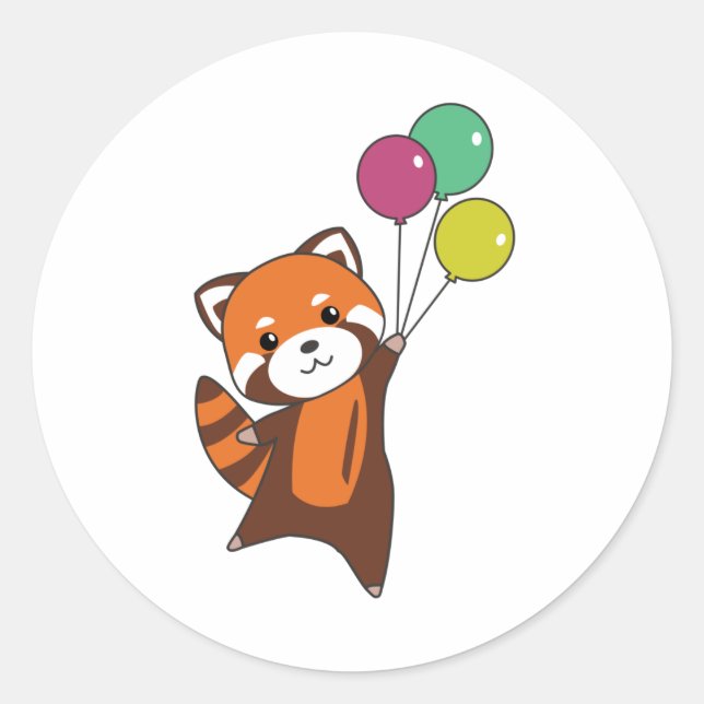 Red Panda fliegt Balloons Niedlicher Tiere für Kin Runder Aufkleber (Vorderseite)