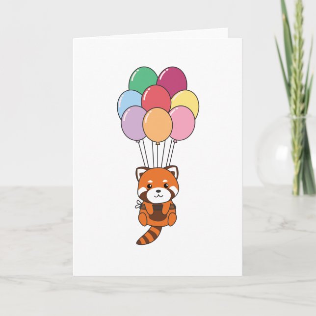 Red Panda fliegt mit farbenfrohen Balloons Karte (Vorderseite)