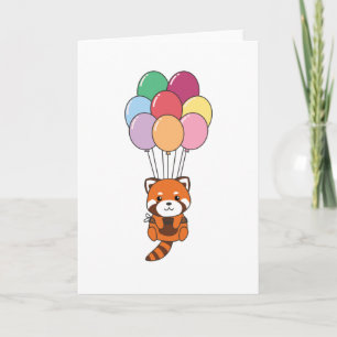 Red Panda fliegt mit farbenfrohen Balloons Karte