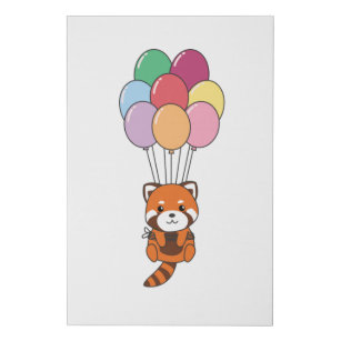 Red Panda fliegt mit farbenfrohen Balloons Künstlicher Leinwanddruck