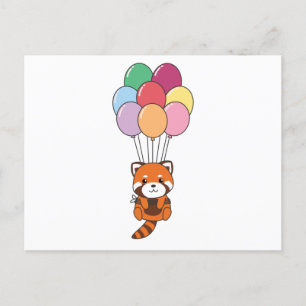 Red Panda fliegt mit farbenfrohen Balloons Postkarte