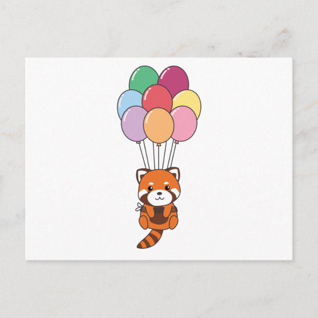 Red Panda fliegt mit farbenfrohen Balloons Postkarte (Vorderseite)