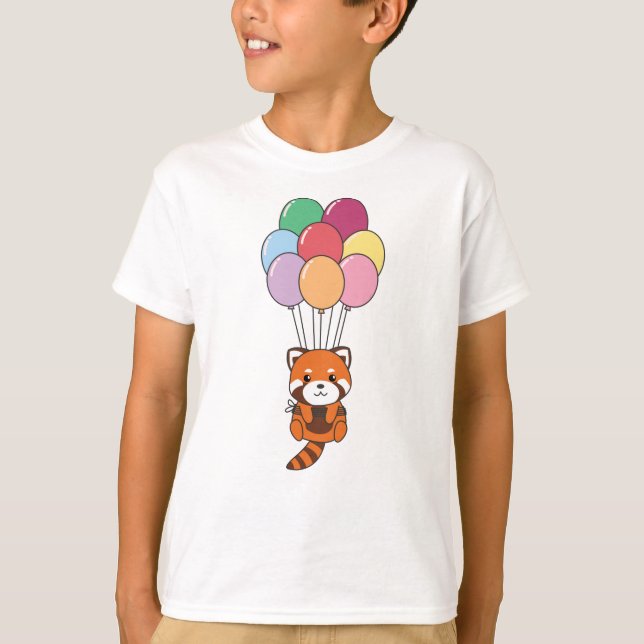 Red Panda fliegt mit farbenfrohen Balloons T-Shirt (Vorderseite)