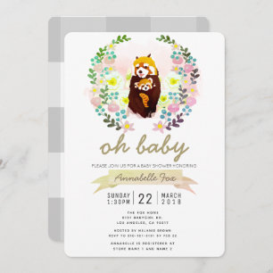 Red Panda Floral Wreath Baby Shower Einladung