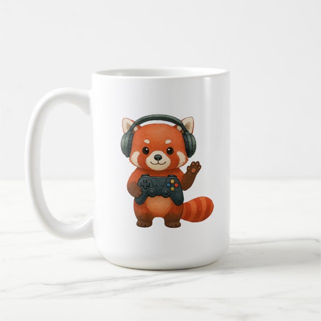Red Panda Gamer, Gaming-Controller und Kopfhörer Kaffeetasse (Links)