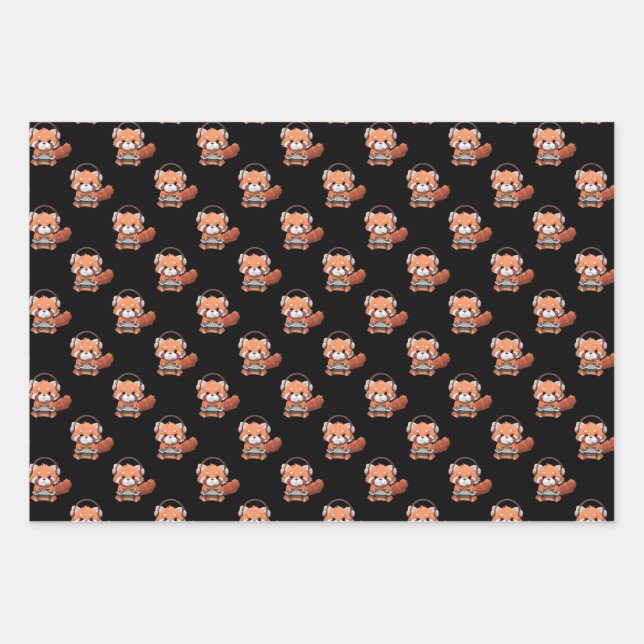 Red Panda Gamer Geschenkpapier Set (Vorderseite)