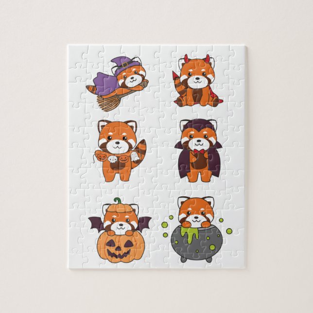 Red Panda Halloween Devil Pumpkin Vampire Costume Puzzle (Vertikal)