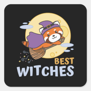 Red Panda Halloween Kids Hexen beste Hexen Quadratischer Aufkleber