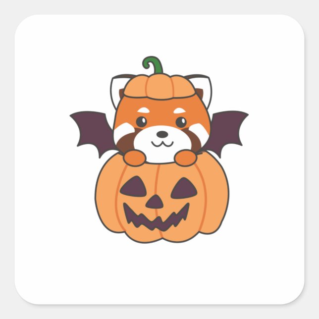Red Panda Halloween Pumpkin Bat Costume Quadratischer Aufkleber (Vorderseite)