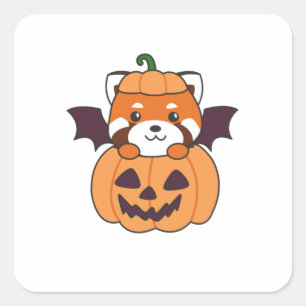 Red Panda Halloween Pumpkin Bat Costume Quadratischer Aufkleber