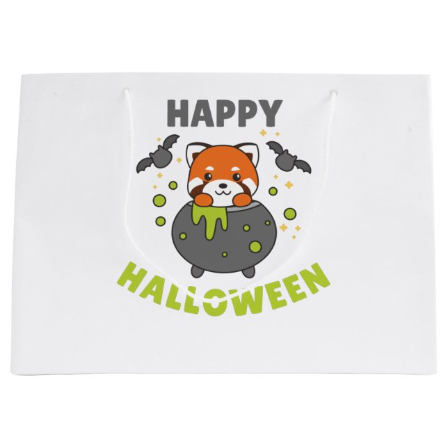 Red Panda Happy Halloween Cauldron Bat Große Geschenktüte (Vorderseite)