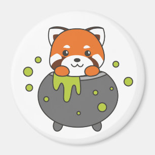 Red Panda Happy Halloween Cauldron Bat Magnet